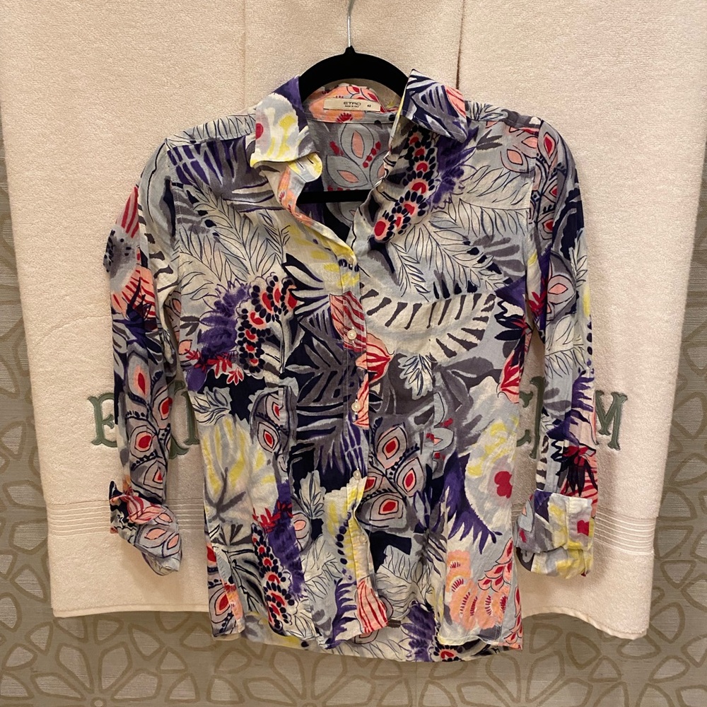 Etro Multicolor Floral Leaf Print Button-Down Shirt